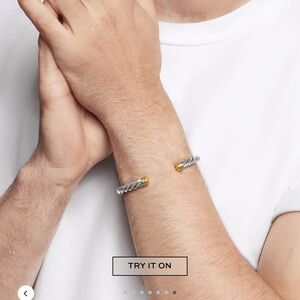 David Yurman Silver and Gold Signature Cuff Cable Bracelet w/Travel Pouch